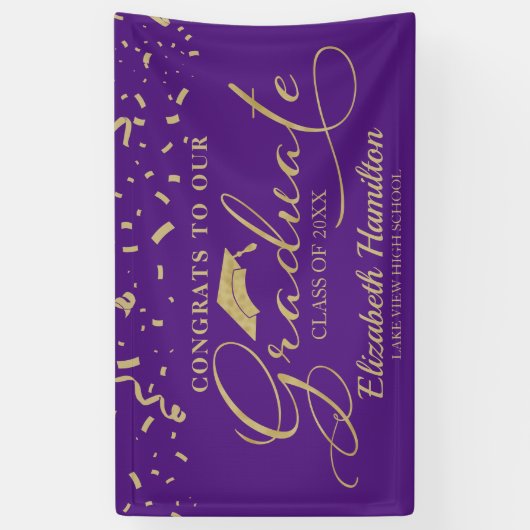 Gefeliciteerd met het Afstuderen goud en Paarse Spandoek (Verticaal)