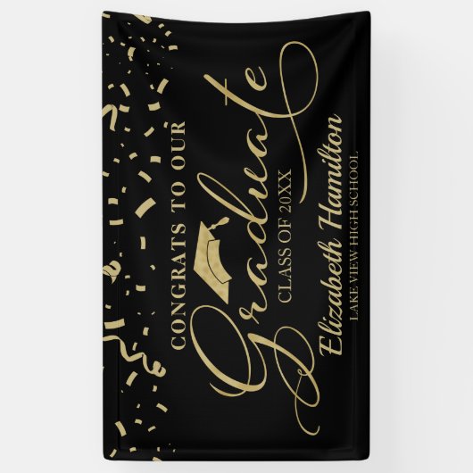 Gefeliciteerd met het Afstuderen goud en zwart Spandoek (Verticaal)