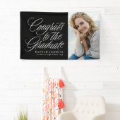 Gefeliciteerd met het afstuderen zwarte foto afstu spandoek (Insitu)