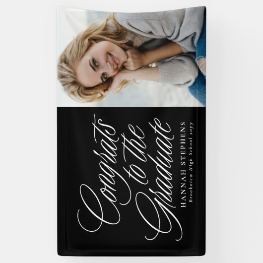 Gefeliciteerd met het afstuderen zwarte foto afstu spandoek (Verticaal)