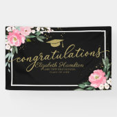 Gefeliciteerd met het hete roze bloemenafstudeerfe spandoek (Horizontaal)