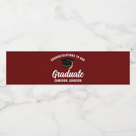 Gefeliciteerd met het Maroon White Afstuderen Afst Waterfles Etiket (Enkel label)