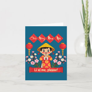 Gefeliciteerd met het nieuwe jaar 2026 Meisje Viet Kaart