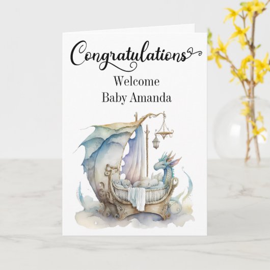 Gefeliciteerd met het nieuwe Wieg Fantasy Dragon Kaart (Gele Bloem)