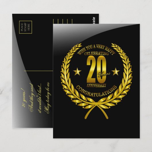 Gefeliciteerd met het twintigste Jubileum Briefkaart (Voorkant / Achterkant)