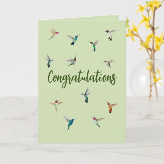 Gefeliciteerd met Hummingbird Kaart (Gele Bloem)