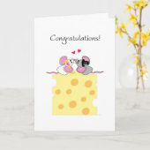 Gefeliciteerd met huwelijk Cute Bride en Groom Mic Kaart (Gele Bloem)