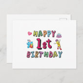 Gefeliciteerd met je 1e verjaardag voor 1 jaar oud briefkaart (Voorkant / Achterkant)