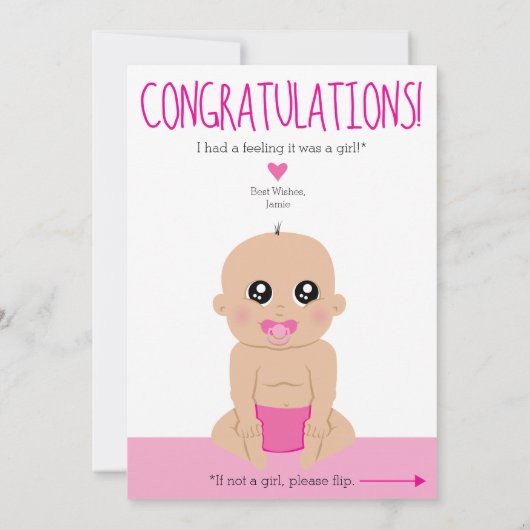 Gefeliciteerd met je 2-zijdige, grappige genderkaa aankondiging (Achterkant)