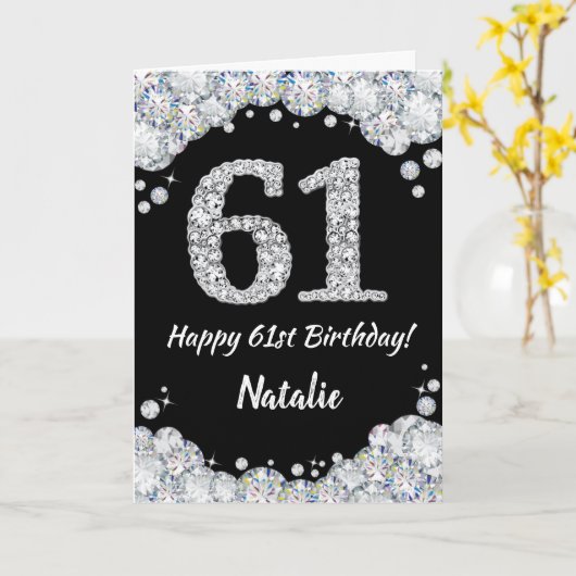 Gefeliciteerd met je 61e verjaardag Zwart en Zilve Kaart (Gele Bloem)