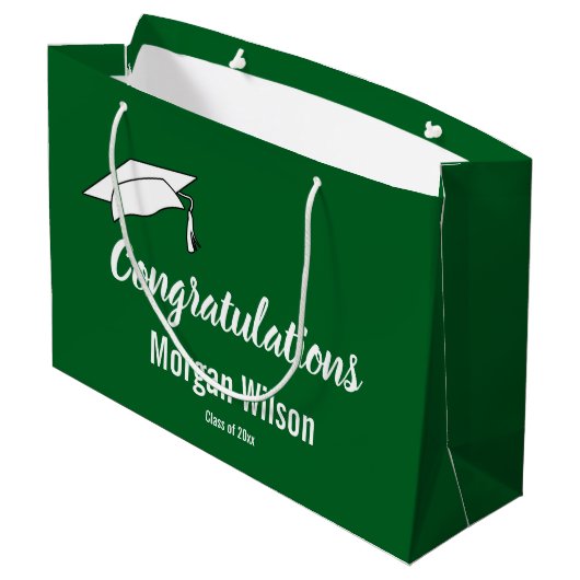 Gefeliciteerd met je Afstuderen donkergroen en wit Groot Cadeauzakje (Achterkant Gekanteld)
