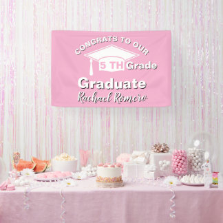 Gefeliciteerd met je afstuderen Groep 7 Roze Spandoek