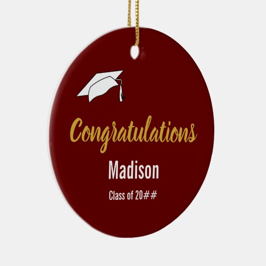 Gefeliciteerd met je Afstuderen naam op Dark Red Keramisch Ornament (Rechts)