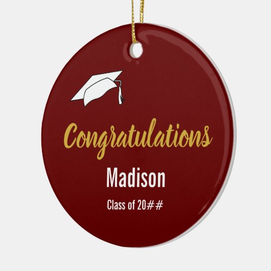 Gefeliciteerd met je Afstuderen naam op Dark Red Keramisch Ornament (Links)
