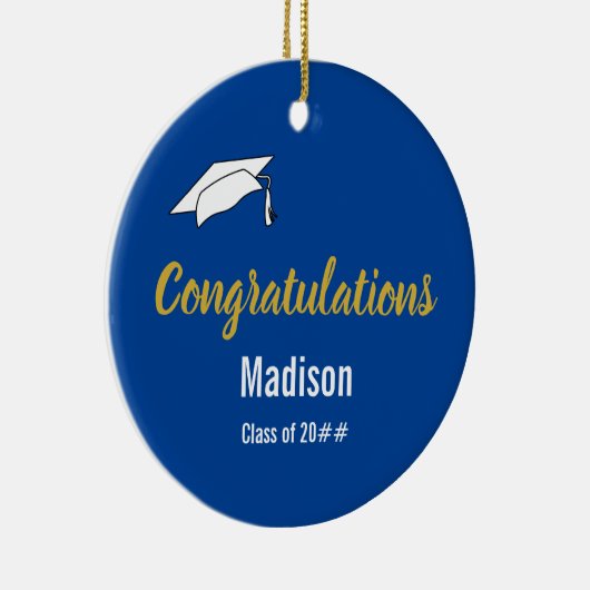 Gefeliciteerd met je Afstuderen op Deep Blue Keramisch Ornament (Rechts)