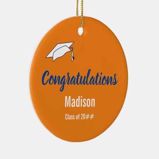 Gefeliciteerd met je Afstuderen Oranje en blauw Keramisch Ornament (Rechts)