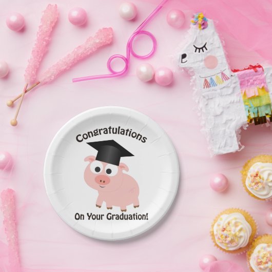 Gefeliciteerd met je Afstuderen! Varkens Papieren Bordje (Feest)