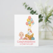 Gefeliciteerd met je baby meisje kaart (Staand voorkant)