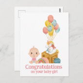 Gefeliciteerd met je baby meisje kaart (Voorkant / Achterkant)