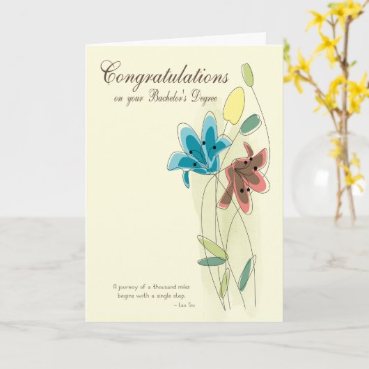 Gefeliciteerd met je bachelor met bloemen kaart (Gele Bloem)