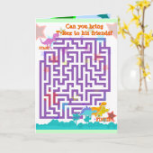 Gefeliciteerd met je blauwe Cartoon dinosaurus Kaart (Gele Bloem)