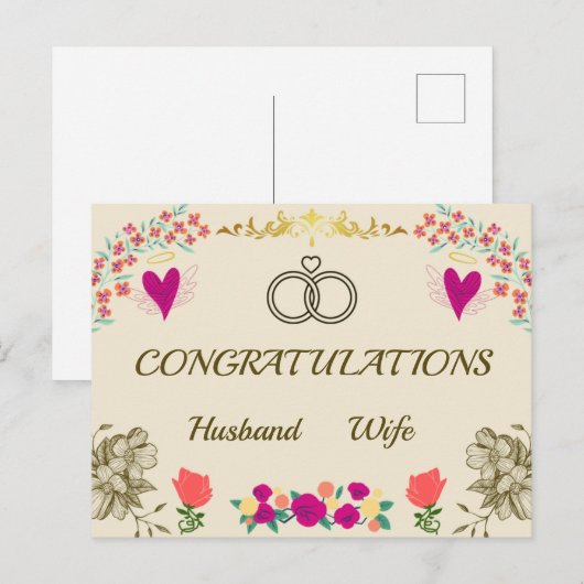 Gefeliciteerd met je bruiloft briefkaart (Voorkant / Achterkant)