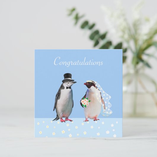 Gefeliciteerd met je bruiloft en pinguïnpaar (Staand voorkant)