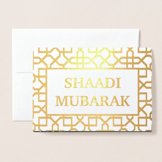 Gefeliciteerd met je bruiloft Shaadi Mubarak Gold Folie Kaarten (Voorkant met envelop)