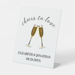 Gefeliciteerd met je champagneglazen reclamebord met voetstuk