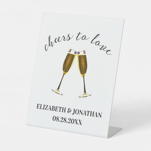 Gefeliciteerd met je champagneglazen reclamebord met voetstuk (Voorkant)