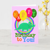 Gefeliciteerd met je groene Cartoon Dinosaurus Kaart (Gele Bloem)