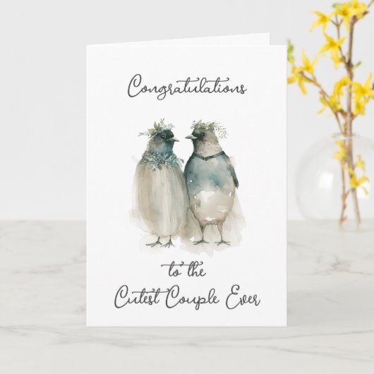 Gefeliciteerd met je huwelijk | Leuke pinguïns Kaart (Gele Bloem)