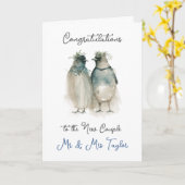 Gefeliciteerd met je huwelijk | Leuke pinguïns Kaart (Gele Bloem)