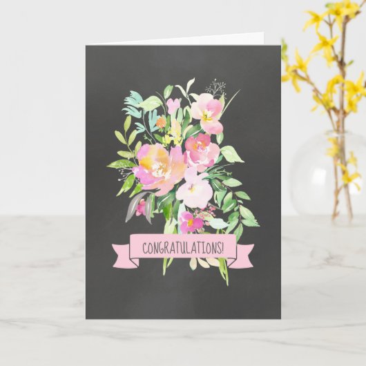 Gefeliciteerd met je huwelijk met Black en Pink Kaart (Gele Bloem)