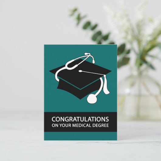 Gefeliciteerd met je medische opleiding: blauwgroe briefkaart (Staand voorkant)