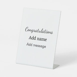 Gefeliciteerd met je naambericht eenvoudig afstude reclamebord met voetstuk