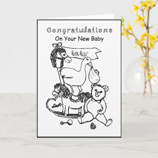 Gefeliciteerd met je nieuwe baby met kinderspeeltj kaart (Gele Bloem)