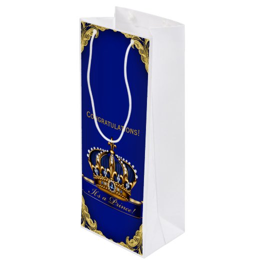 Gefeliciteerd met je nieuwe baby prins wijn cadeautas (Achterkant Gekanteld)