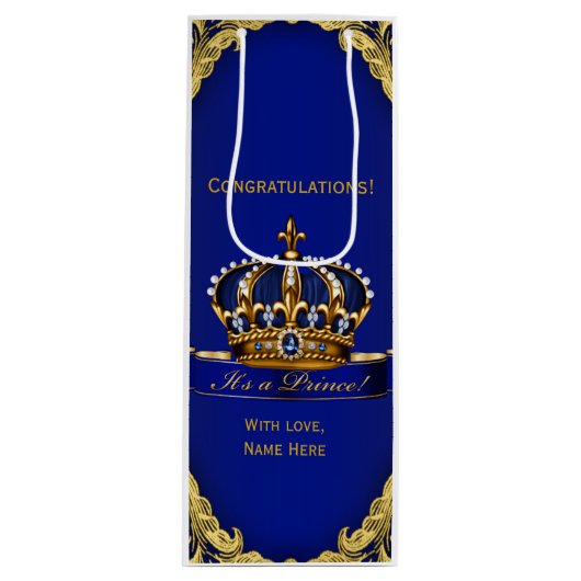 Gefeliciteerd met je nieuwe baby prins wijn cadeautas (Voorkant)