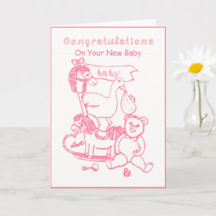 Gefeliciteerd met je nieuwe baby roze kinderspeelt kaart