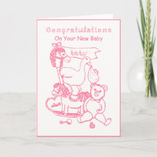 Gefeliciteerd met je nieuwe baby roze kinderspeelt kaart