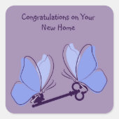 Gefeliciteerd met je nieuwe blauwe vlinders vierkante sticker (Voorkant)