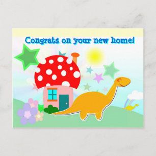 Gefeliciteerd met je nieuwe Home Cartoon Dinos Bri Aankondigingskaart