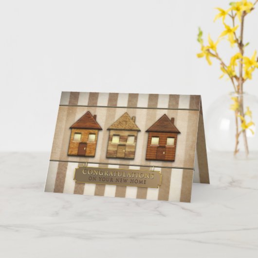 Gefeliciteerd met je nieuwe huis - Bruin / Huizen Kaart (Gele Bloem)