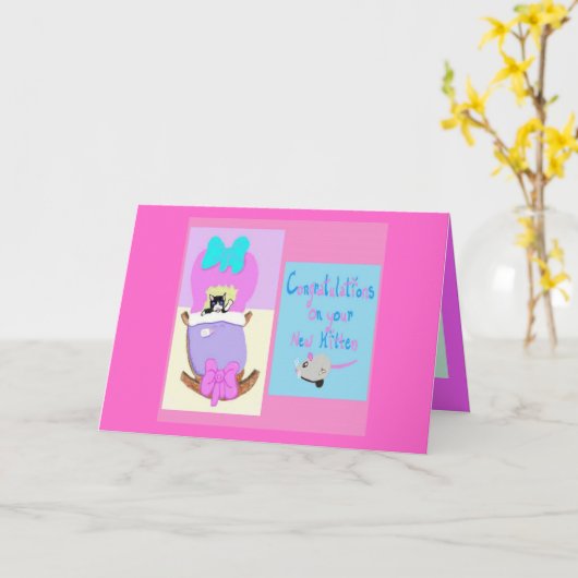 Gefeliciteerd met je nieuwe kitten, Roze Kaart (Gele Bloem)