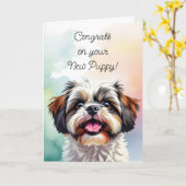 Gefeliciteerd met je nieuwe puppy | Shih Tzu Kaart (Gele Bloem)