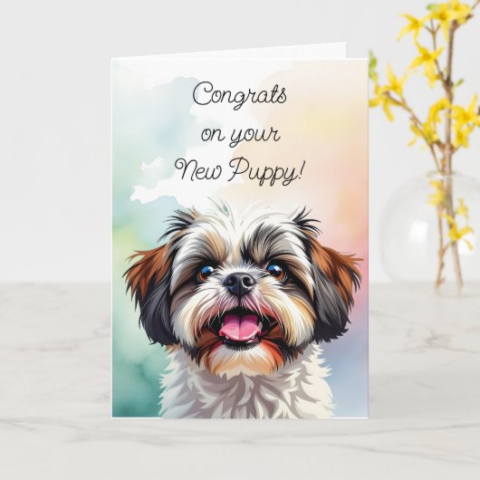 Gefeliciteerd met je nieuwe puppy | Shih Tzu Kaart (Gele Bloem)