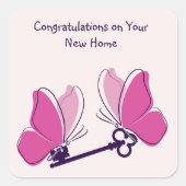 Gefeliciteerd met je nieuwe roze vlinders vierkante sticker (Voorkant)