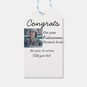 Gefeliciteerd met je pensioen en voeg fotonaam toe cadeaulabel