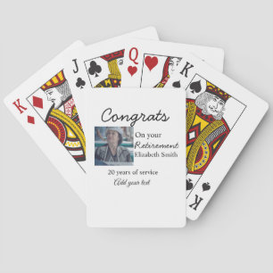 Gefeliciteerd met je pensioen en voeg fotonaam toe pokerkaarten